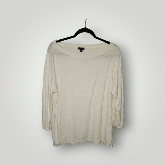 J. JILL L Wearever Collection Small Cream Check Boatneck Blouse Stretch - Picture 1 of 12